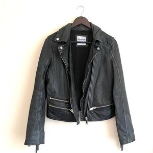 Chelsea DeBoer Black Leather Motorcycle Biker Jacket with Fringe and Zippers